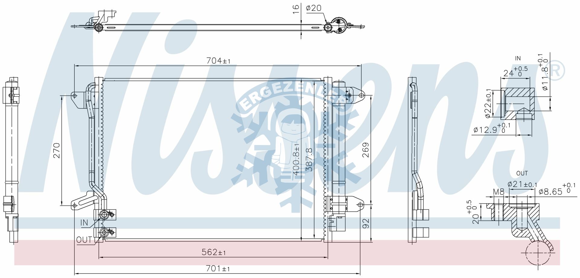 RADYATÖR, RADİSEN, VW JETTA IV (10-) 1.2, 1.4 TSI, 1.6, 1.8 FSI GAZ GİRİŞLERi 8,6mm ''CONTALI