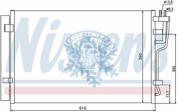 RADYATÖR, NİSSENS 940006,  HYUNDAİ i30 (07-) 1.4i 16V, 1.6i 16V, 2.0i 16V / KIA CEED (07-) 1.4., 1.6, 2.0 / ELANTRA (07-) , ÖLÇÜ: 60.5 x38cm