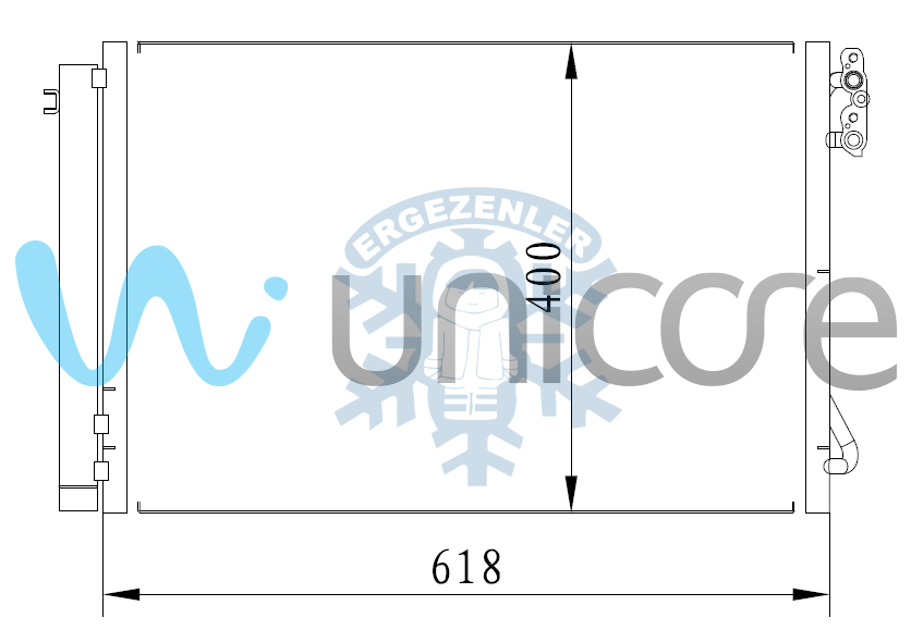 RADYATÖR, UNICORE 20BW9000B , 64 53 6 930 038, 64 53 9 229 022, 64 53 6 930 040 , BMW 1 SERİSİ E81, E82, E87, E88, 3 SERİSİ E90, E91, E92, E93, X1 E84, Z4 E89 BENZİNLİ 2003-2015,  ÖLÇÜ: 620*401 mm
