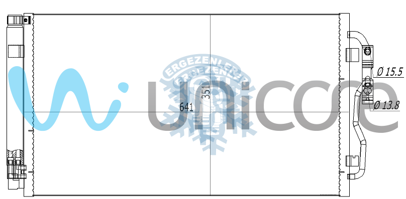 RADYATÖR, UNICORE 20BWF200B, 64 50 9 218 121, 64 50 6 804 722,  BMW 1 SERİSİ F20, F21 2010-2019, 2 SERİSİ F22, F87 F23 2012-2019, 3 SERİSİ F30, F31, F34 11-19, 4 SERİSİ F32, F33, F36 12-19, i3 I01, i8 I12, I15 13-19,  ÖLÇÜ: 63x35 cm