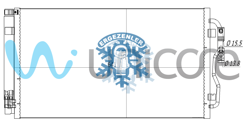 RADYATÖR, UNICORE 20BWF200B, 64 50 9 218 121, 64 50 6 804 722,  BMW 1 SERİSİ F20, F21 2010-2019, 2 SERİSİ F22, F87 F23 2012-2019, 3 SERİSİ F30, F31, F34 11-19, 4 SERİSİ F32, F33, F36 12-19, i3 I01, i8 I12, I15 13-19,  ÖLÇÜ: 63x35 cm