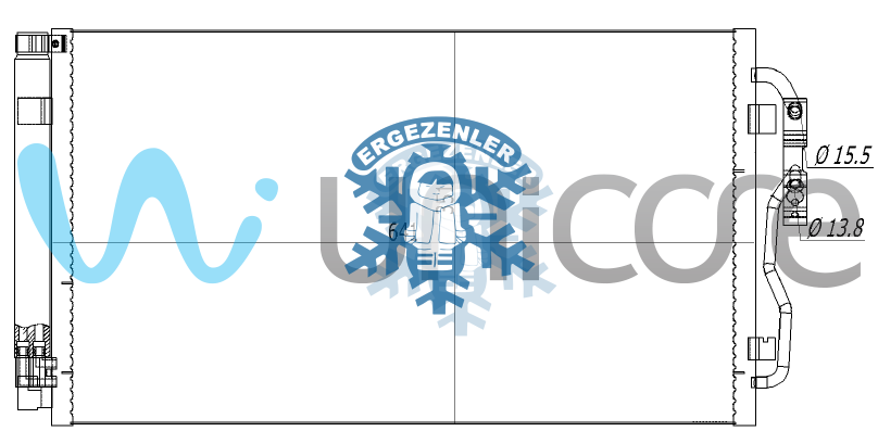 RADYATÖR, UNICORE 20BWF200B, 64 50 9 218 121, 64 50 6 804 722,  BMW 1 SERİSİ F20, F21 2010-2019, 2 SERİSİ F22, F87 F23 2012-2019, 3 SERİSİ F30, F31, F34 11-19, 4 SERİSİ F32, F33, F36 12-19, i3 I01, i8 I12, I15 13-19,  ÖLÇÜ: 63x35 cm