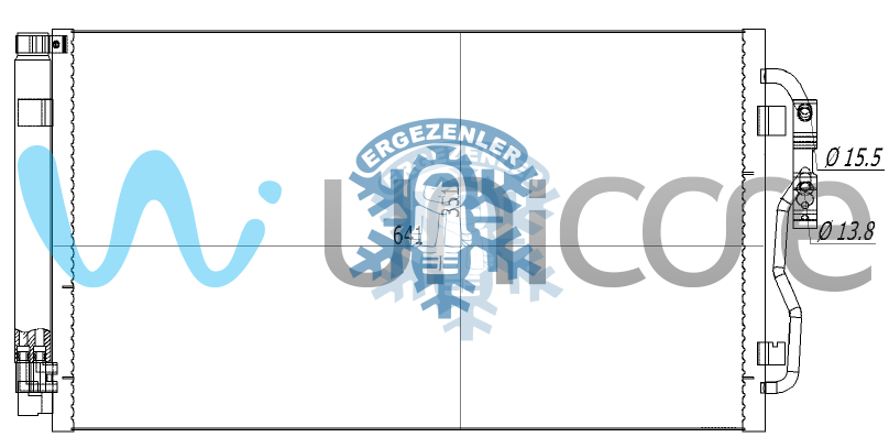 RADYATÖR, UNICORE 20BWF200B, 64 50 9 218 121, 64 50 6 804 722,  BMW 1 SERİSİ F20, F21 2010-2019, 2 SERİSİ F22, F87 F23 2012-2019, 3 SERİSİ F30, F31, F34 11-19, 4 SERİSİ F32, F33, F36 12-19, i3 I01, i8 I12, I15 13-19,  ÖLÇÜ: 63x35 cm