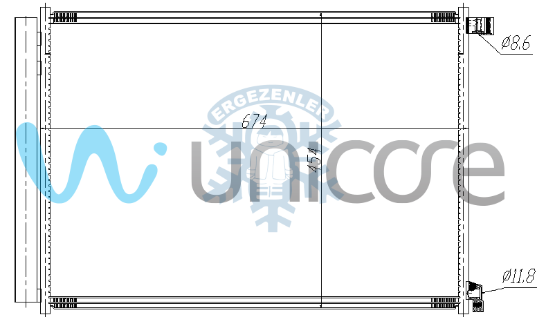 RADYATÖR, UNICORE 20MR0500B, MERCEDES C SERİSİ 205 KASA, E SERİSİ 213 KASA 2014+ BENZİN, DİZEL ÖLÇÜ: 673*457 mm