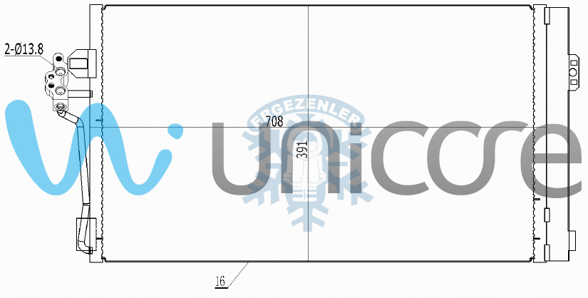 RADYATÖR, UNICORE 20MRVI02B,  MERCEDES VITO, VIANO OTOMATİK 2004+ '' ÇİFT CİVATA , ÖLÇÜ: 708*390 mm