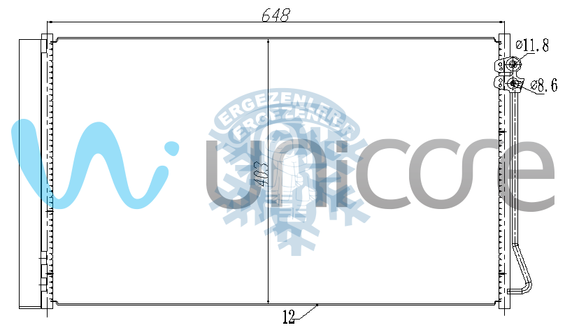 RADYATÖR, UNICORE 20MRVI03B,  MERCEDES VITO, V SERİSİ 2015+, eVITO W447 2019+, EQV W447 2020+, SPRINTER 3,5-t, 3-t, 4-t B907, B910, ÖLÇÜ:  66.5x40.5 cm
