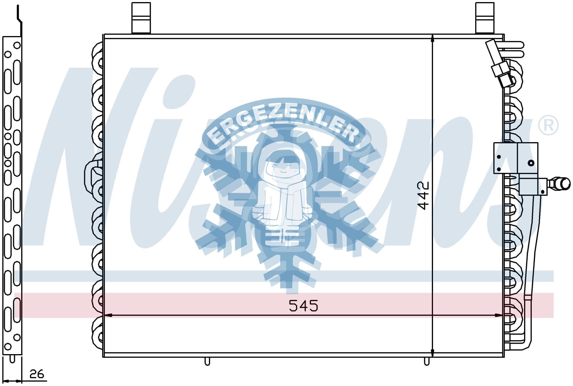RADYATÖR, Nisens 94176, MERCEDES-BENZ | 200-SERİSİ C124 (1987) | 230 2.3 CE, ÖLÇÜ: 518x430x16 mm
