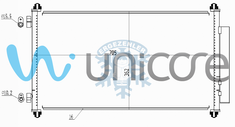 RADYATÖR, UNICORE 20HOCR02B, HONDA CRV 2.0i VTEC, 2.2iCTDI 2007-2012 , ÖLÇÜ:  70x36 cm