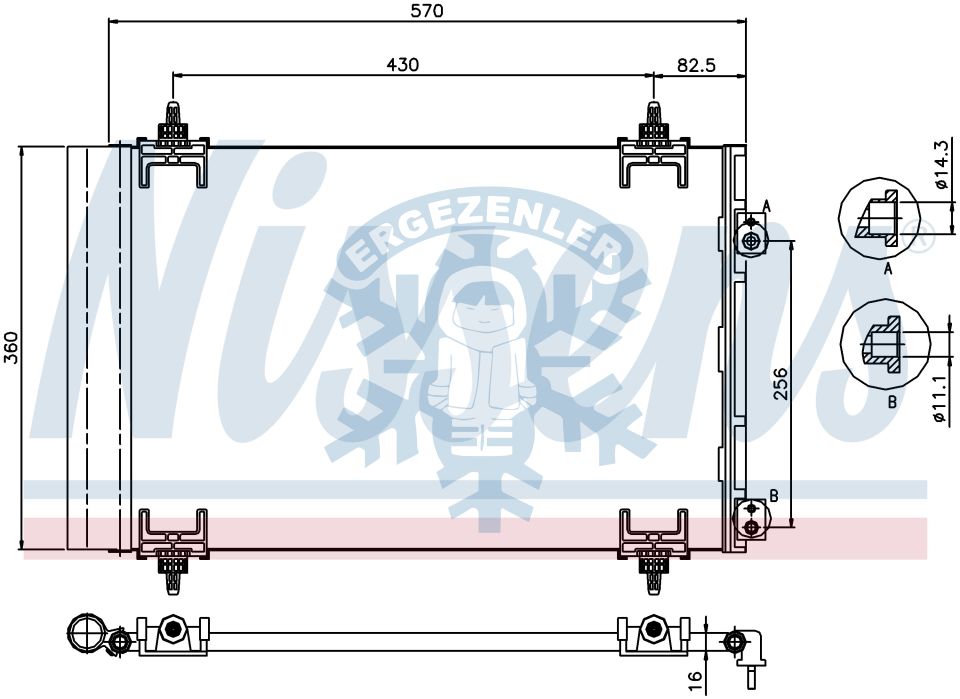 RADYATÖR, NISSENS 94826, CITROEN BERLINGO (08-) 1.6HDI 16V , ÖLÇÜ: 565x363x12 mm