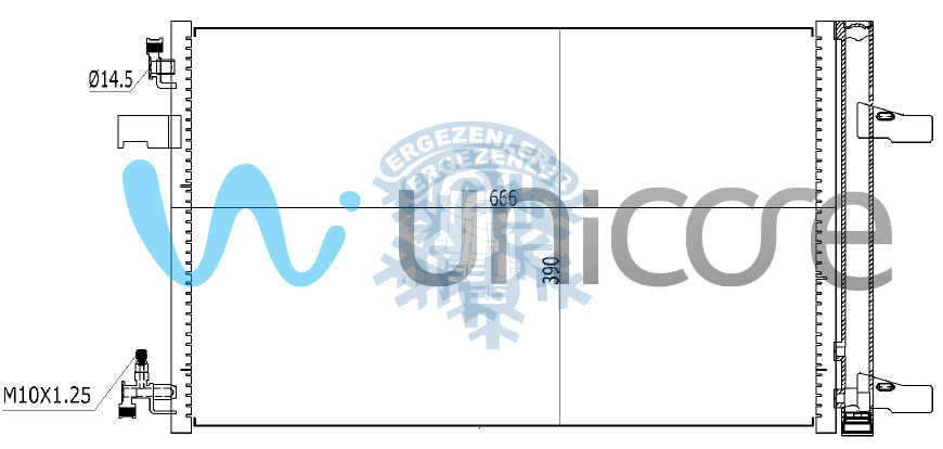 RADYATÖR,UNICORE 20DWCR01B,  OPEL ASTRA J, INSIGNIA 1.4T, CHEVROLET CRUZE 2.0CDI OTOMATİK, ÖLÇÜ: 66x40 cm