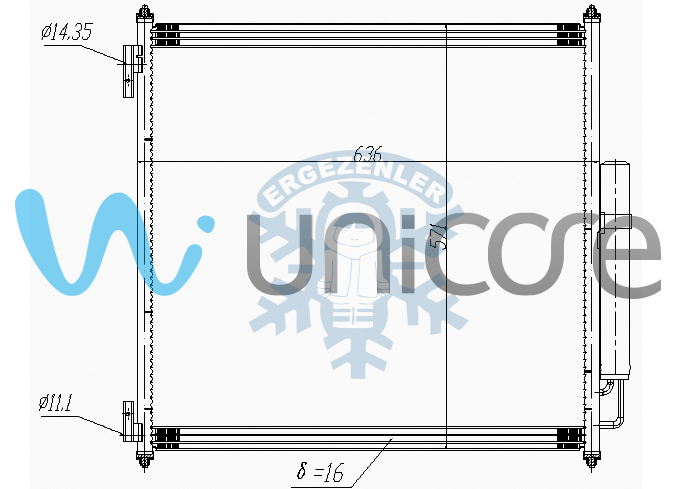 RADYATÖR, UNICORE 20RORR04B, RANGE ROVER 3.0TD, 4.4TD, 2.0 Si4 2012+ , ÖLÇÜ: 595*575mm