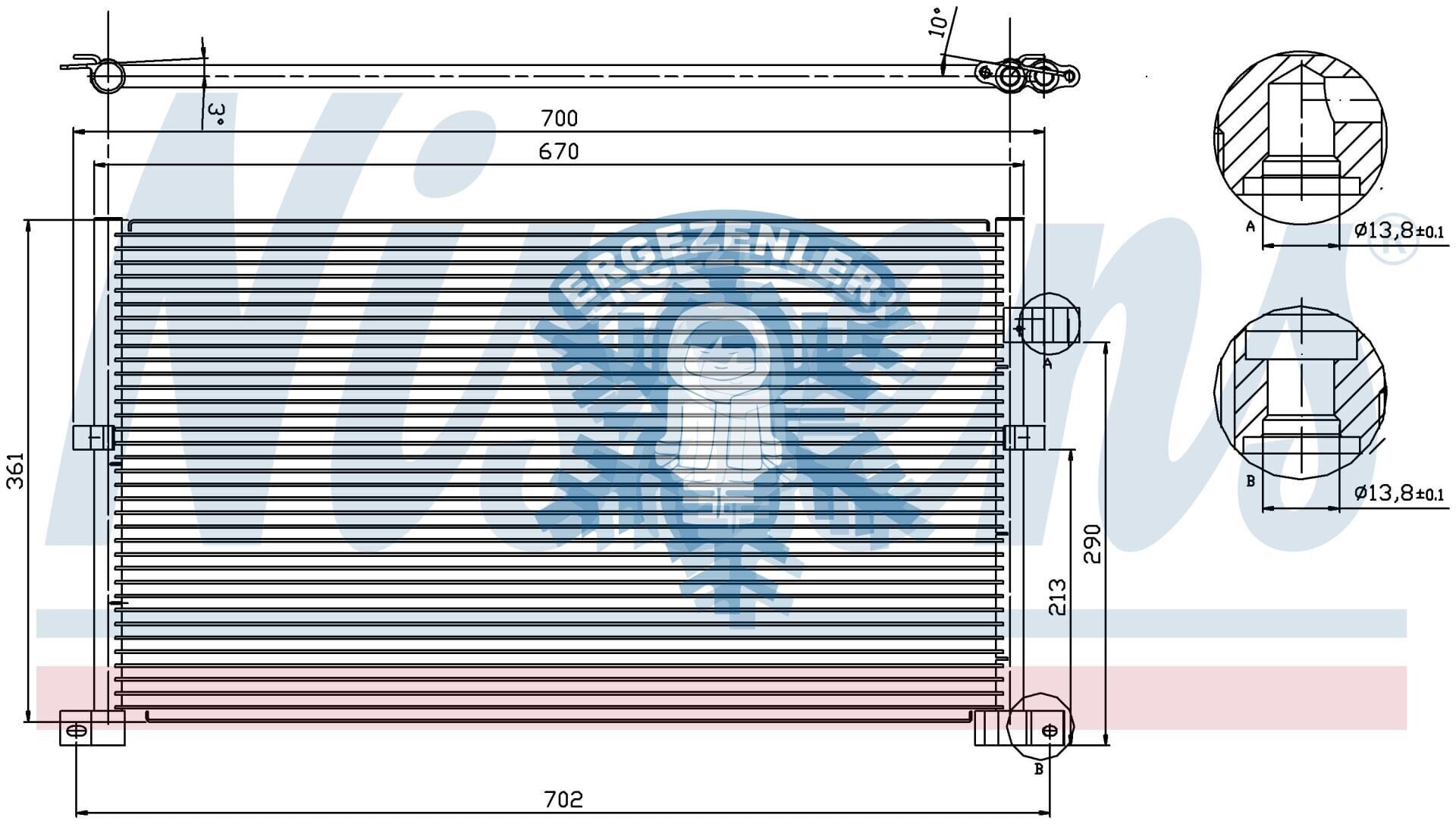 RADYATÖR, NISSENS 94586,FORD MONDEO (02-) 1.8i, 2.0 TDCI YM., ÖLÇÜ: 66.5x38 cm