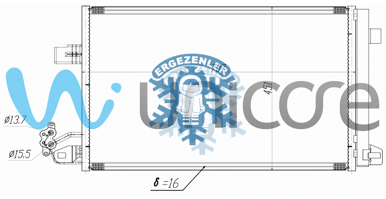 RADYATÖR, UNICORE 20VWT600B, VOLKSWAGEN TRANSPORTER T6 2009+, ÖLÇÜ: 70.5x45 cm