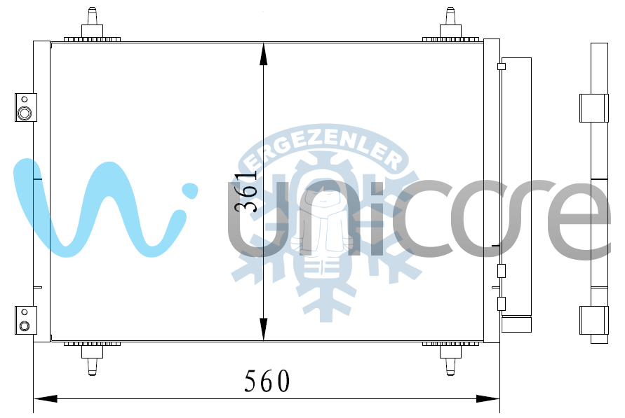RADYATÖR, UNICORE 20CNC401B, 6455.CX, CITROEN C4, BERLINGO, PEUGEOT 307, 308, 408, 5008, 3008 2009-2015 1.6HDI, 2.0HDI 2004+, ÖLÇÜ: 535*361